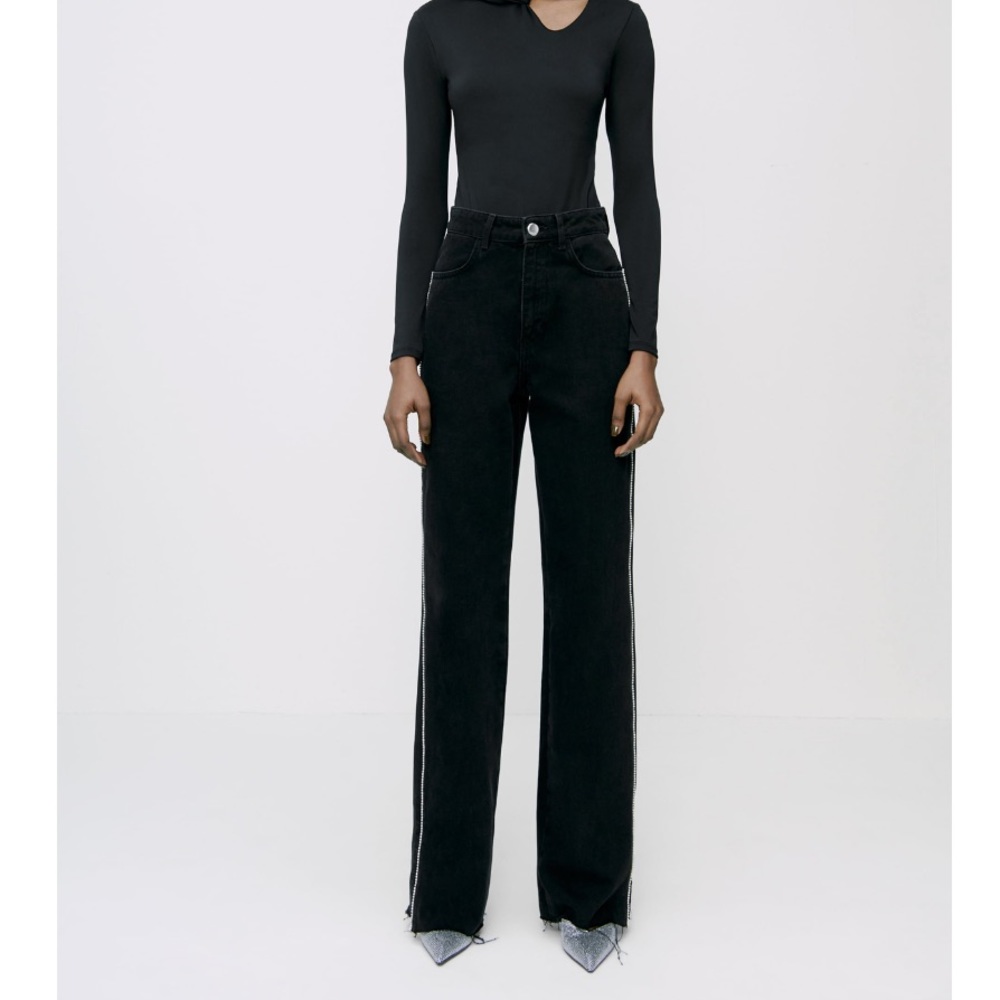 Zara side jewel straight full length jeans - Picture 3 of 5